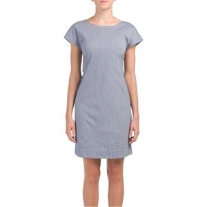 Theory Andrizza Blue White Striped Seersucker Twist Back Dress Cutout 6